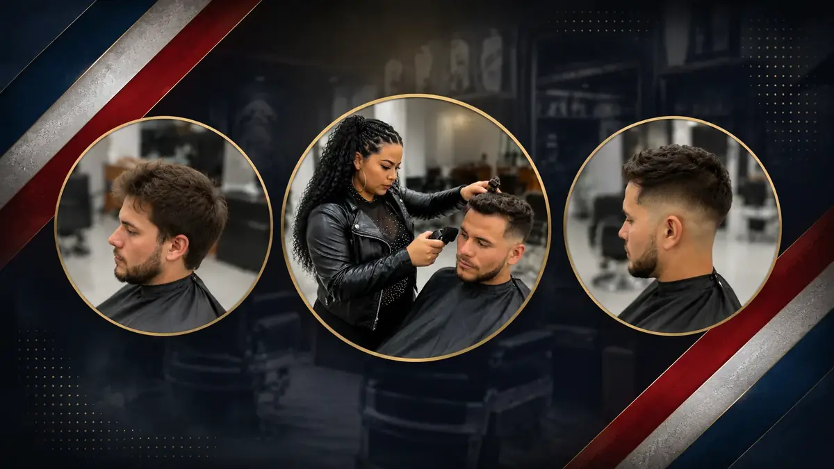 Alumnos practicando barbería con modelos reales en Academia Expresiones