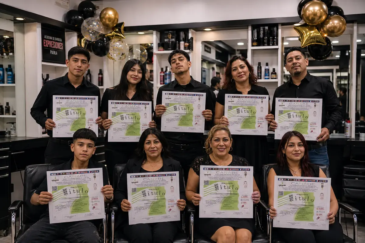 Generación de egresados de la Academia de Barbería Expresiones